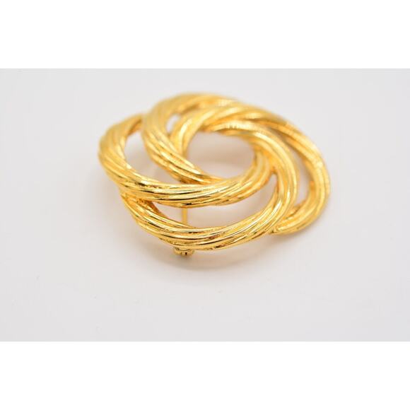 Monet Vintage Round Pin Brooch Gold Tone Metal Shiny Signed Chunky 1980s Bin4 - Picture 9 of 12